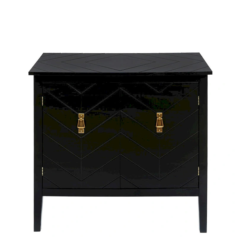 Buffet vintage 2 portes avec étagères réglables – Noir/Gris, MDF, poignées en cuivre antique