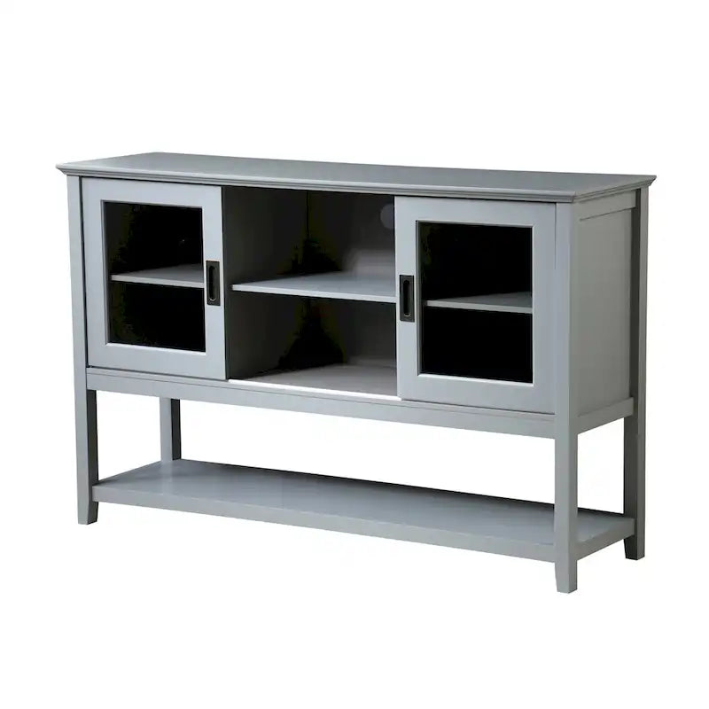 Meuble Buffet avec Portes en Verre Trempé – Gris, MDF, Assemblage à 2 Personnes