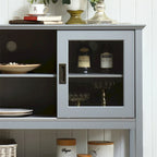 Meuble Buffet avec Portes en Verre Trempé – Gris, MDF, Assemblage à 2 Personnes