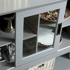 Meuble Buffet avec Portes en Verre Trempé – Gris, MDF, Assemblage à 2 Personnes