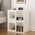 Meuble de rangement 24 cubes avec porte coulissante – Beige, finition bois, bibliothèque ouverte