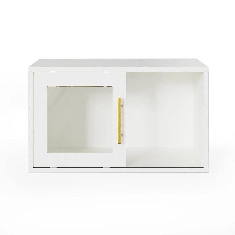 Meuble de rangement 24 cubes avec porte coulissante – Beige, finition bois, bibliothèque ouverte