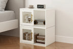 Meuble de rangement 24 cubes avec porte coulissante – Beige, finition bois, bibliothèque ouverte
