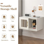 Meuble de rangement 24 cubes avec porte coulissante – Beige, finition bois, bibliothèque ouverte