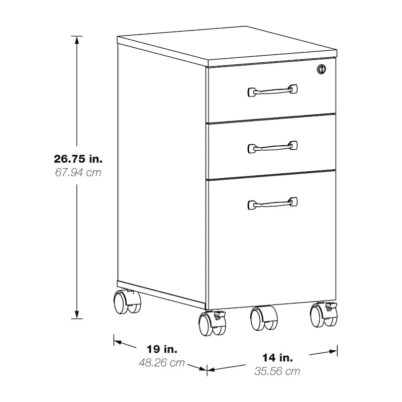 Caisson de classement mobile à 3 tiroirs sur roulettes – Blanc, format lettre, tiroirs verrouillables