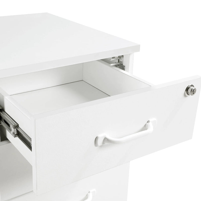 Caisson de classement mobile à 3 tiroirs sur roulettes – Blanc, format lettre, tiroirs verrouillables