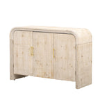 Buffet deux portes incurvé avec poignées linéaires dorées – Lavis bois naturel / Noir antique, MDF et placage sapin, Finition vieillie