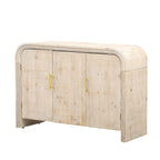 Buffet deux portes incurvé avec poignées linéaires dorées – Lavis bois naturel / Noir antique, MDF et placage sapin, Finition vieillie