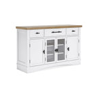 Buffet de salle à manger avec vitrine et tiroirs – Blanc/Chêne naturel, style Ferme