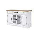 Buffet de salle à manger avec vitrine et tiroirs – Blanc/Chêne naturel, style Ferme
