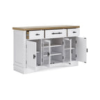 Buffet de salle à manger avec vitrine et tiroirs – Blanc/Chêne naturel, style Ferme