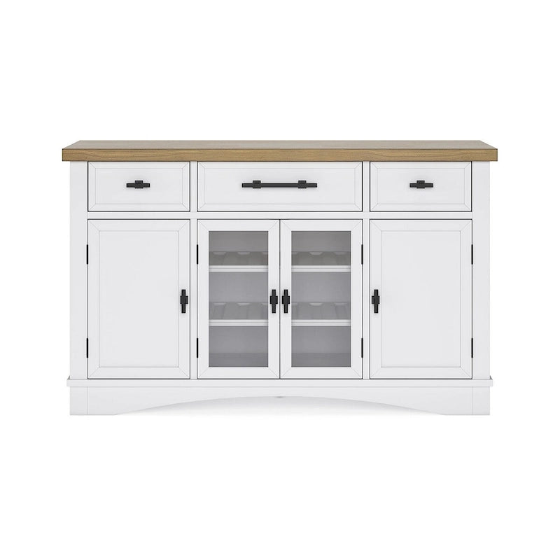 Buffet de salle à manger avec vitrine et tiroirs – Blanc/Chêne naturel, style Ferme