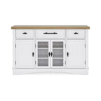 Buffet de salle à manger avec vitrine et tiroirs – Blanc/Chêne naturel, style Ferme