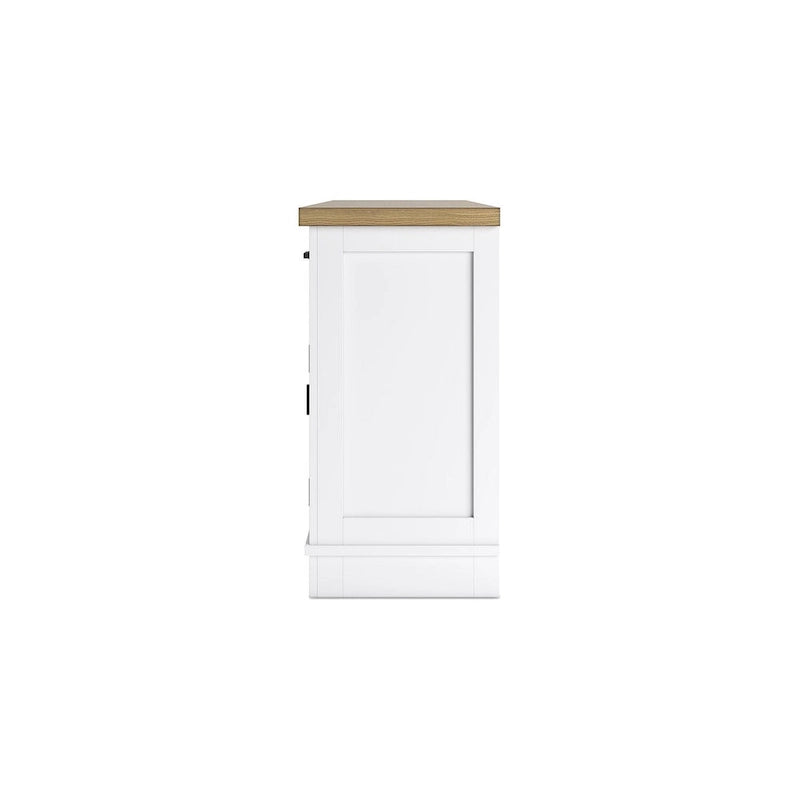 Buffet de salle à manger avec vitrine et tiroirs – Blanc/Chêne naturel, style Ferme