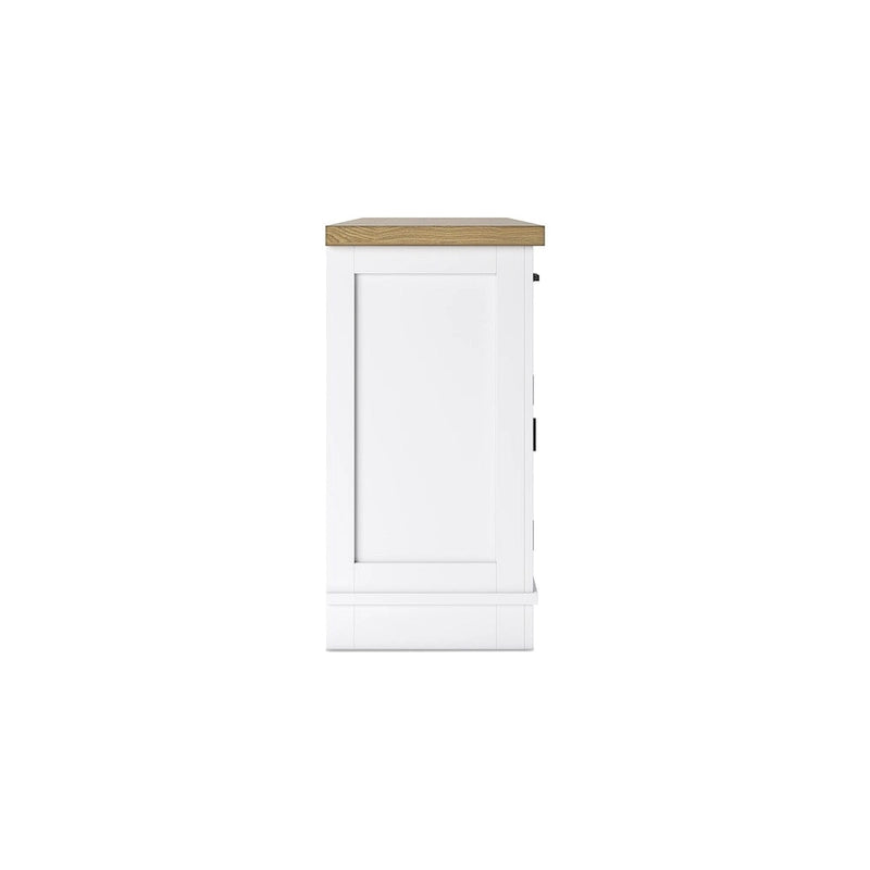 Buffet de salle à manger avec vitrine et tiroirs – Blanc/Chêne naturel, style Ferme