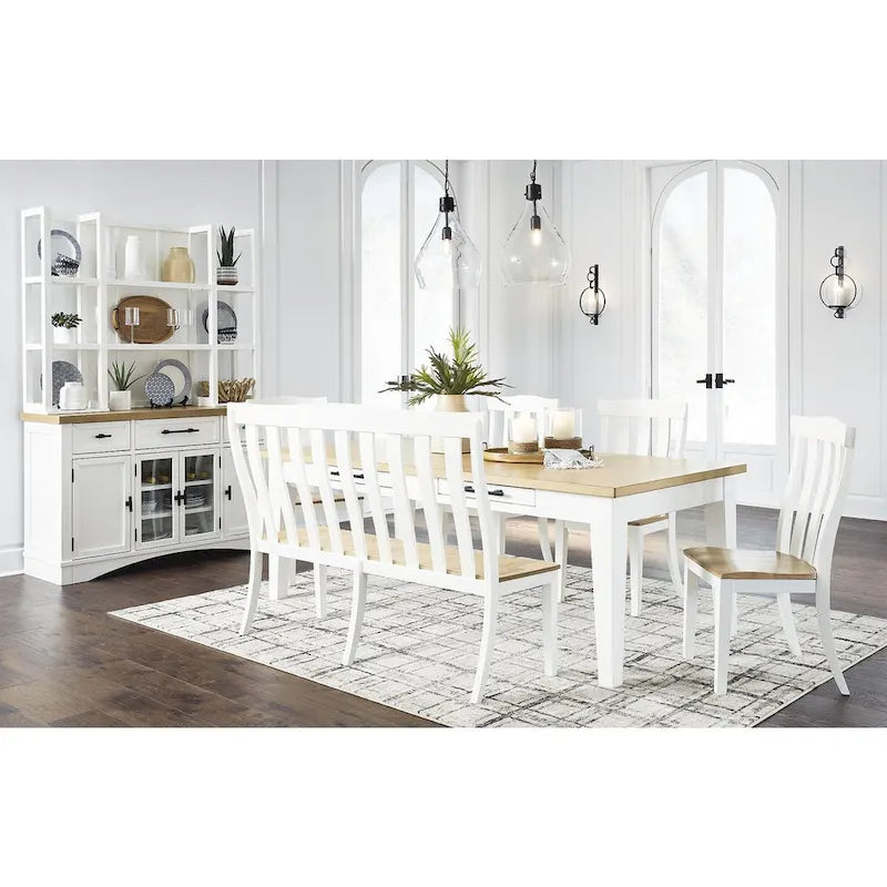 Buffet de salle à manger avec vitrine et tiroirs – Blanc/Chêne naturel, style Ferme
