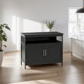Buffet 2 portes avec étagère ouverte et portes magnétiques – Noir, MDF, Poignées en aluminium