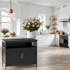 Buffet 2 portes avec étagère ouverte et portes magnétiques – Noir, MDF, Poignées en aluminium