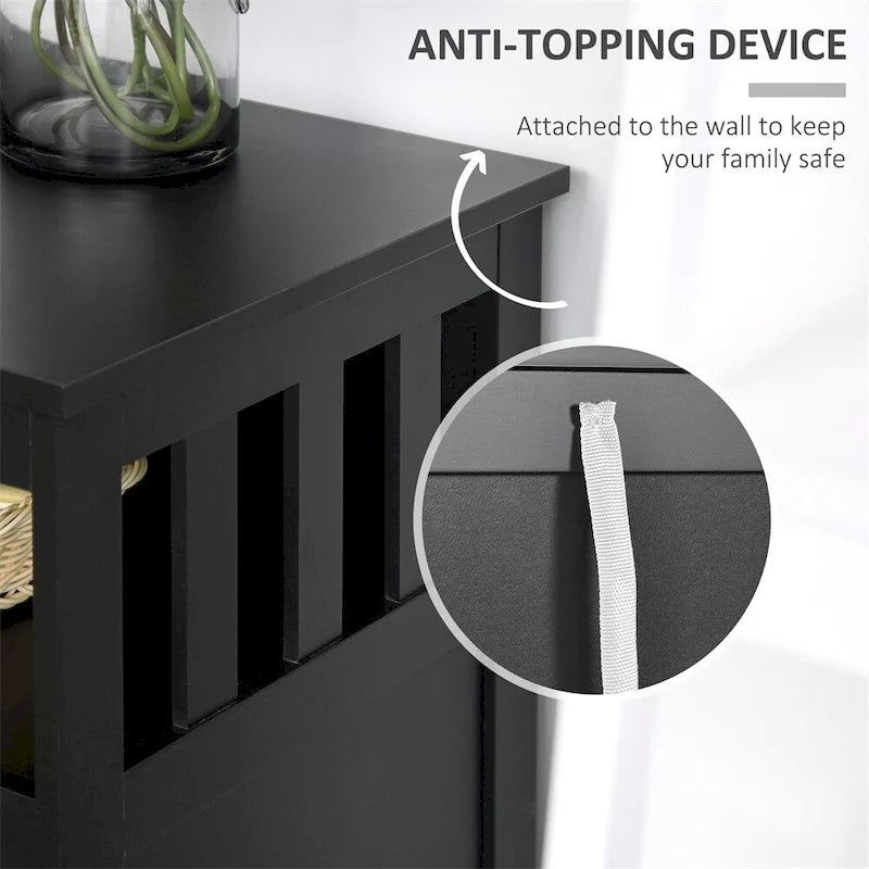 Buffet 2 portes avec étagère ouverte et portes magnétiques – Noir, MDF, Poignées en aluminium