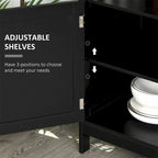 Buffet 2 portes avec étagère ouverte et portes magnétiques – Noir, MDF, Poignées en aluminium