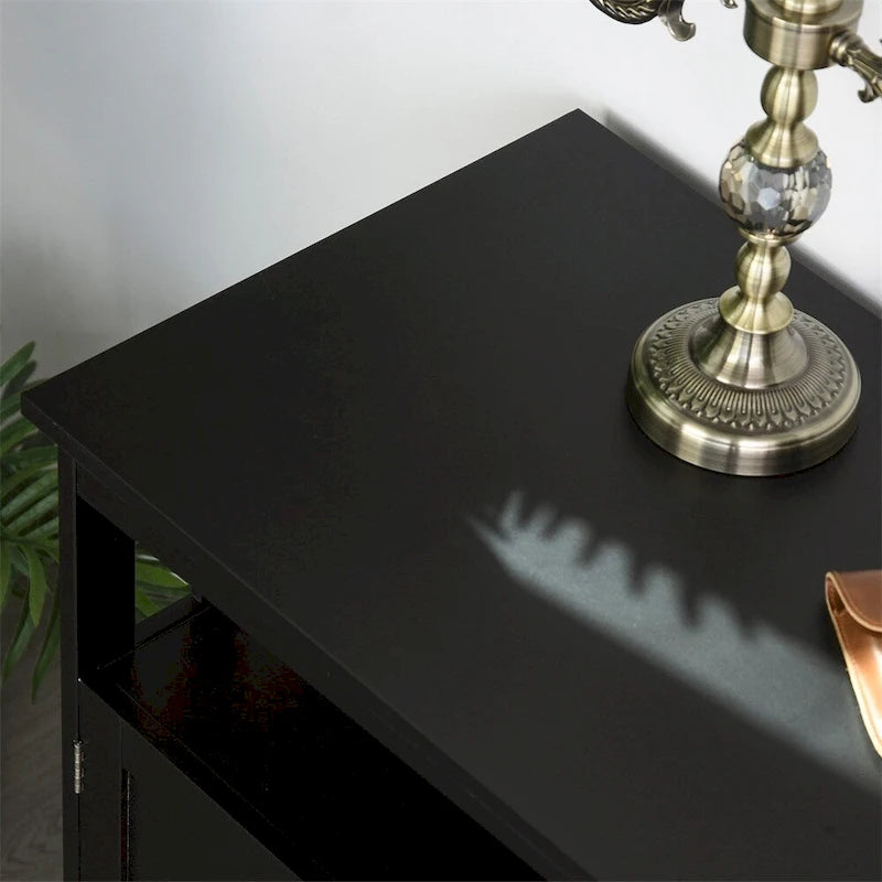 Buffet 2 portes avec étagère ouverte et portes magnétiques – Noir, MDF, Poignées en aluminium