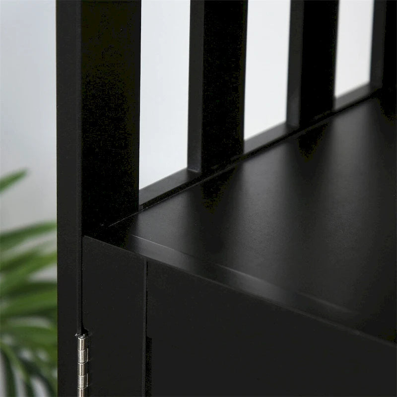 Buffet 2 portes avec étagère ouverte et portes magnétiques – Noir, MDF, Poignées en aluminium