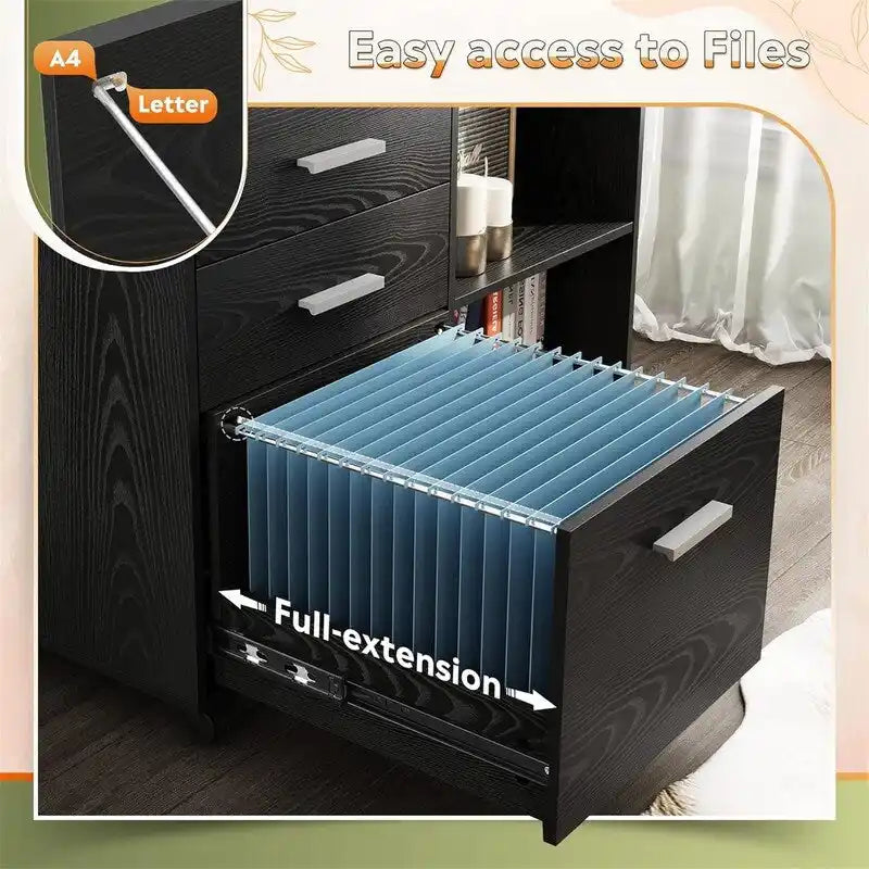 Meuble de rangement à roulettes 3 tiroirs avec support d'imprimante – Blanc / Noir / Chêne gris, verrouillable, 4 roulettes