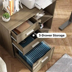 Meuble de rangement à roulettes 3 tiroirs avec support d'imprimante – Blanc / Noir / Chêne gris, verrouillable, 4 roulettes