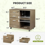 Meuble de rangement à roulettes 3 tiroirs avec support d'imprimante – Blanc / Noir / Chêne gris, verrouillable, 4 roulettes