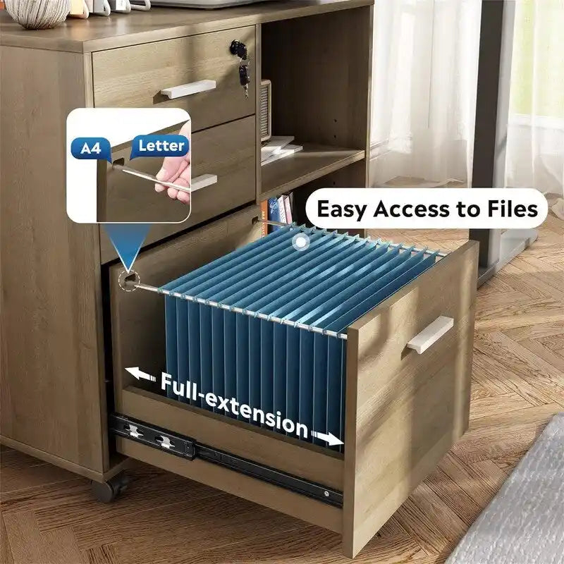 Meuble de rangement à roulettes 3 tiroirs avec support d'imprimante – Blanc / Noir / Chêne gris, verrouillable, 4 roulettes