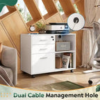 Meuble de rangement à roulettes 3 tiroirs avec support d'imprimante – Blanc / Noir / Chêne gris, verrouillable, 4 roulettes