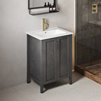 Meuble-lavabo autoportant de salle de bain 24 po avec évier en céramique – Noir mat et blanc, 2 portes