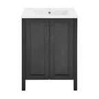 Meuble-lavabo autoportant de salle de bain 24 po avec évier en céramique – Noir mat et blanc, 2 portes