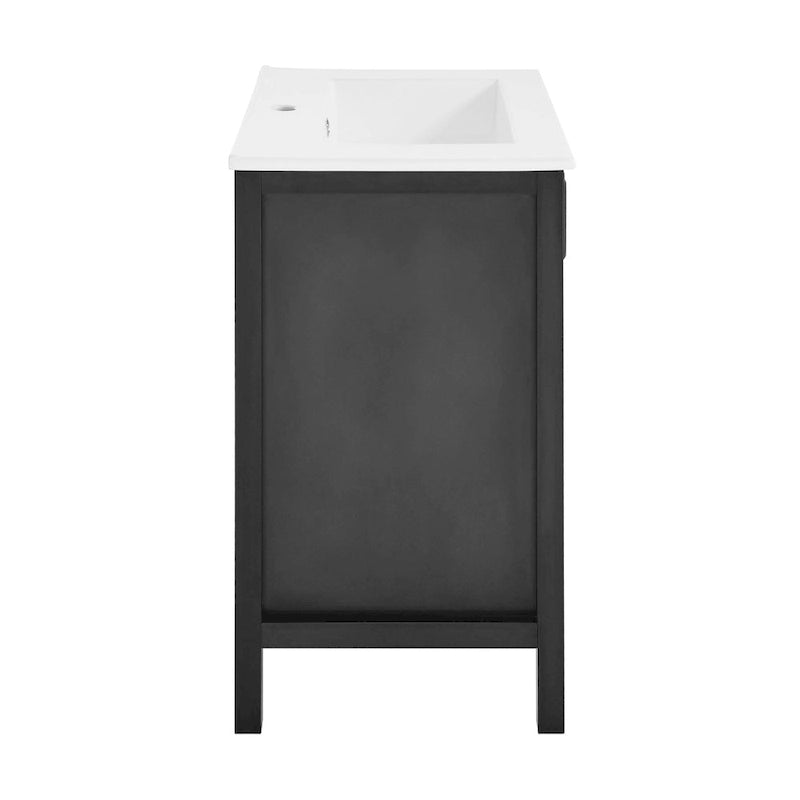 Meuble-lavabo autoportant de salle de bain 24 po avec évier en céramique – Noir mat et blanc, 2 portes