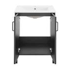 Meuble-lavabo autoportant de salle de bain 24 po avec évier en céramique – Noir mat et blanc, 2 portes