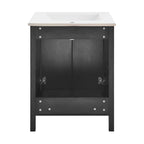 Meuble-lavabo autoportant de salle de bain 24 po avec évier en céramique – Noir mat et blanc, 2 portes