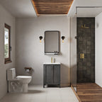Meuble-lavabo autoportant de salle de bain 24 po avec évier en céramique – Noir mat et blanc, 2 portes