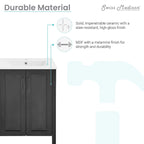 Meuble-lavabo autoportant de salle de bain 24 po avec évier en céramique – Noir mat et blanc, 2 portes