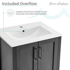 Meuble-lavabo autoportant de salle de bain 24 po avec évier en céramique – Noir mat et blanc, 2 portes
