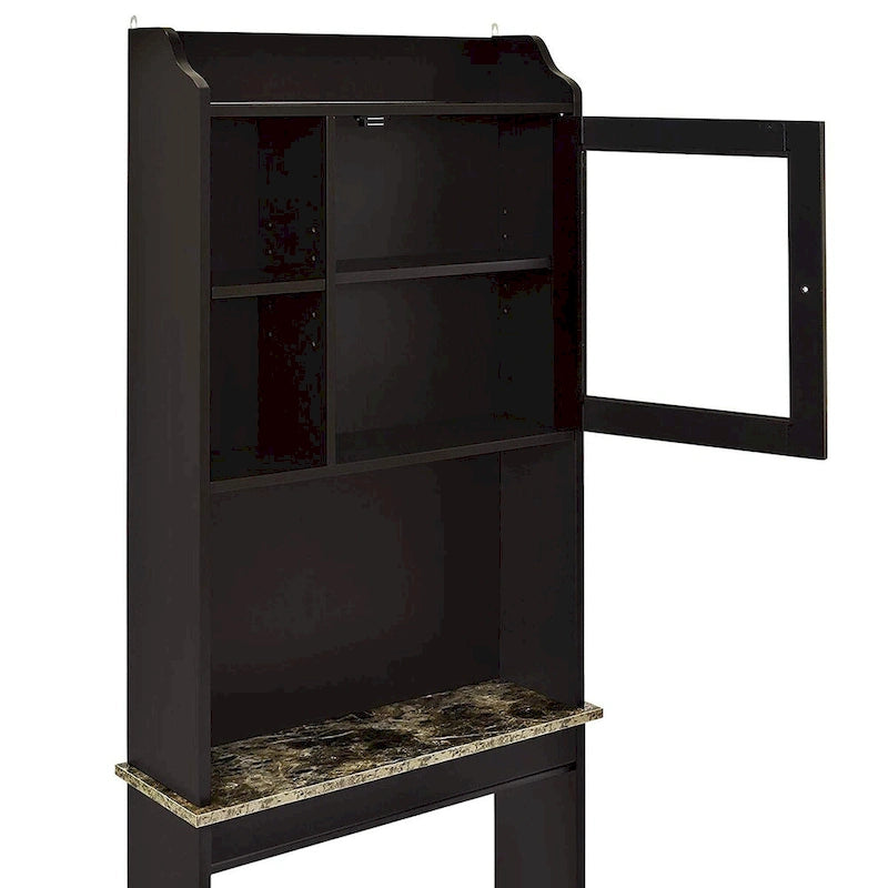 Meuble de rangement pour WC avec étagères réglables – Brun / Finition bois, MDF, Panneau arrière à rainures et languettes