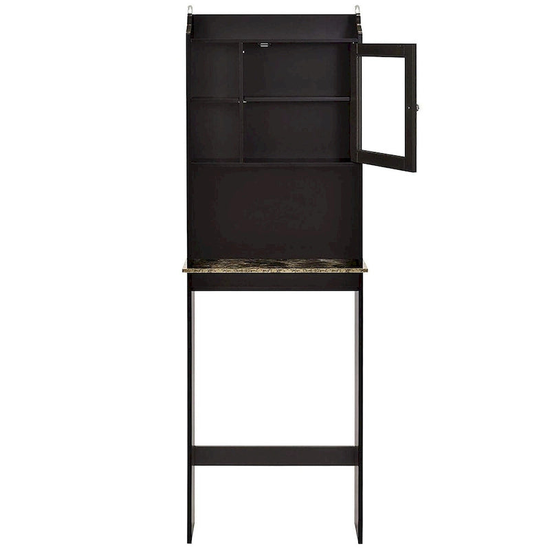 Meuble de rangement pour WC avec étagères réglables – Brun / Finition bois, MDF, Panneau arrière à rainures et languettes