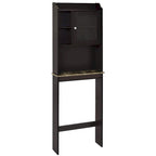 Meuble de rangement pour WC avec étagères réglables – Brun / Finition bois, MDF, Panneau arrière à rainures et languettes