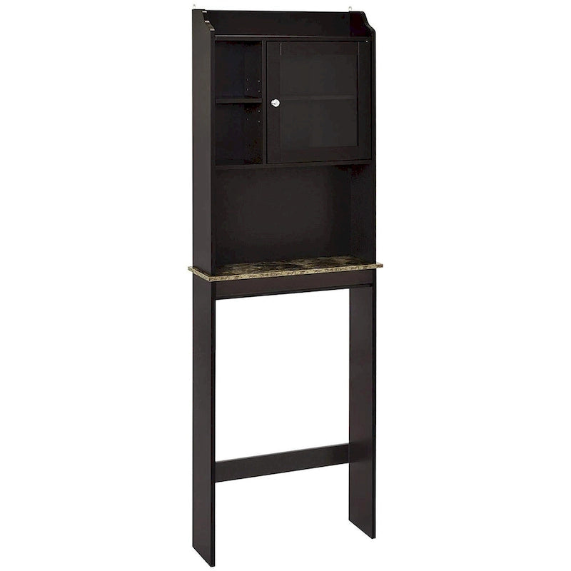 Meuble de rangement pour WC avec étagères réglables – Brun / Finition bois, MDF, Panneau arrière à rainures et languettes