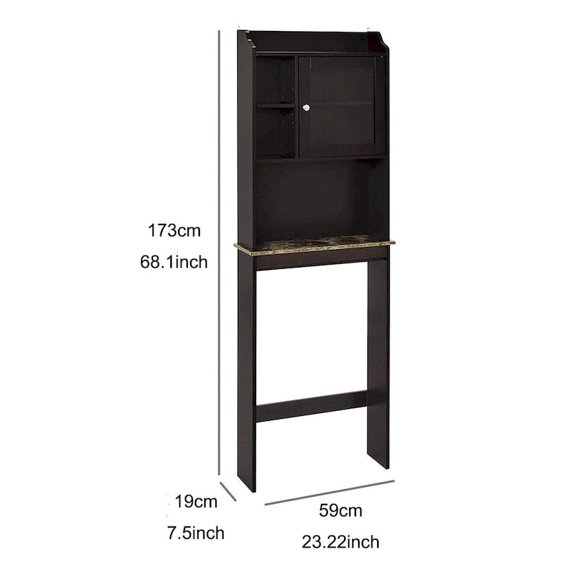 Meuble de rangement pour WC avec étagères réglables – Brun / Finition bois, MDF, Panneau arrière à rainures et languettes