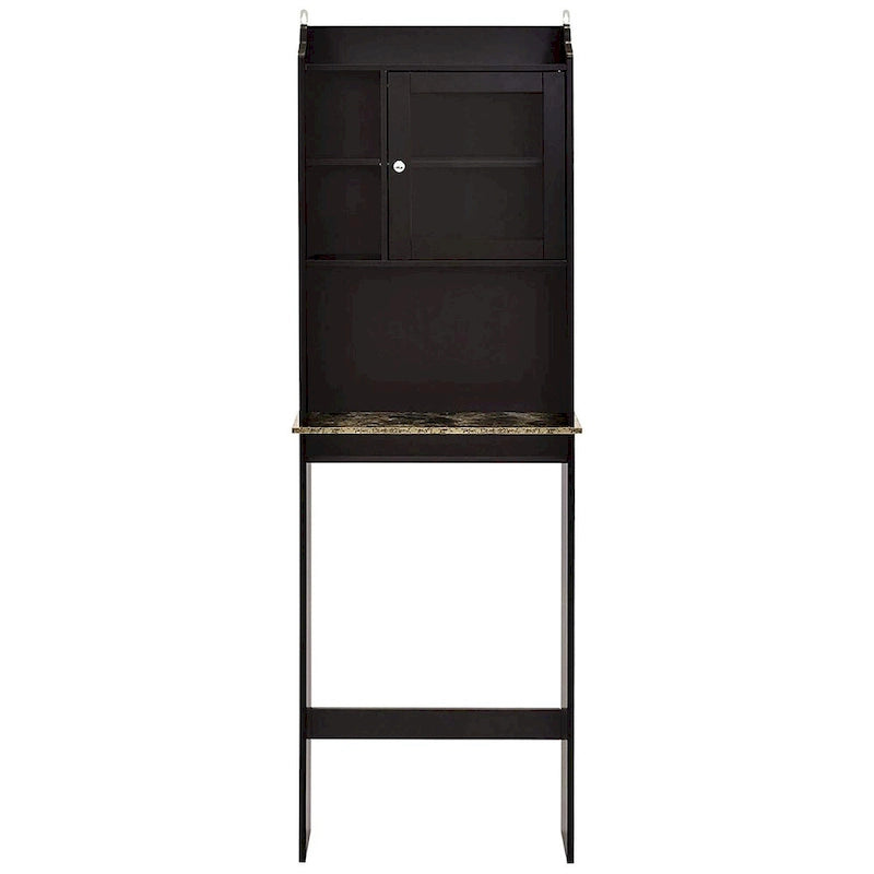Meuble de rangement pour WC avec étagères réglables – Brun / Finition bois, MDF, Panneau arrière à rainures et languettes