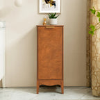Meuble bas à porte unique avec étagères réglables et poignées en métal – Marron antique, MDF P2, pieds surélevés