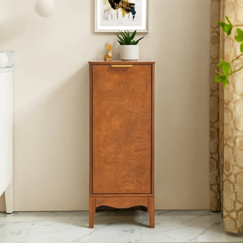 Meuble bas à porte unique avec étagères réglables et poignées en métal – Marron antique, MDF P2, pieds surélevés