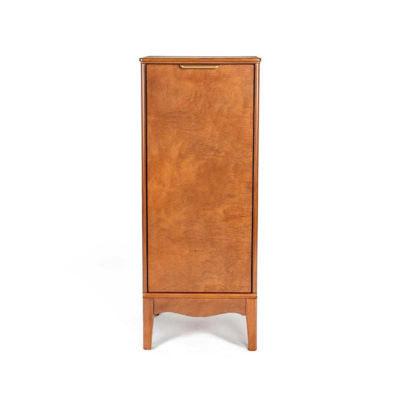 Meuble bas à porte unique avec étagères réglables et poignées en métal – Marron antique, MDF P2, pieds surélevés