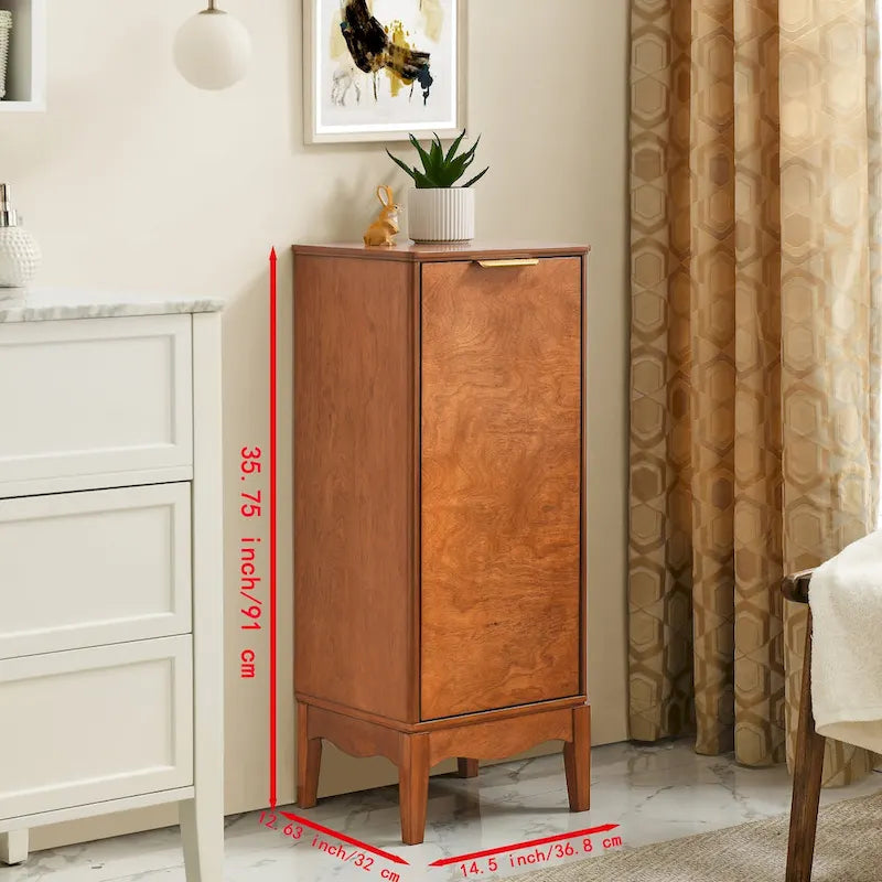Meuble bas à porte unique avec étagères réglables et poignées en métal – Marron antique, MDF P2, pieds surélevés
