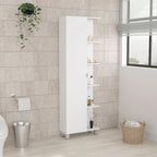 Meuble de Rangement d'Angle en Lin avec 5 Étagères Externes et une Porte Simple – Blanc, Panneau de Particules, 4 Étagères Intérieures